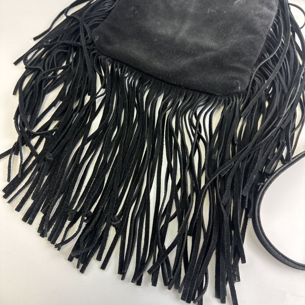 Monserat de Lucca Black Suede Fringe Trim Purse Crossbody Bag Zip Festival Boho - Picture 3 of 16